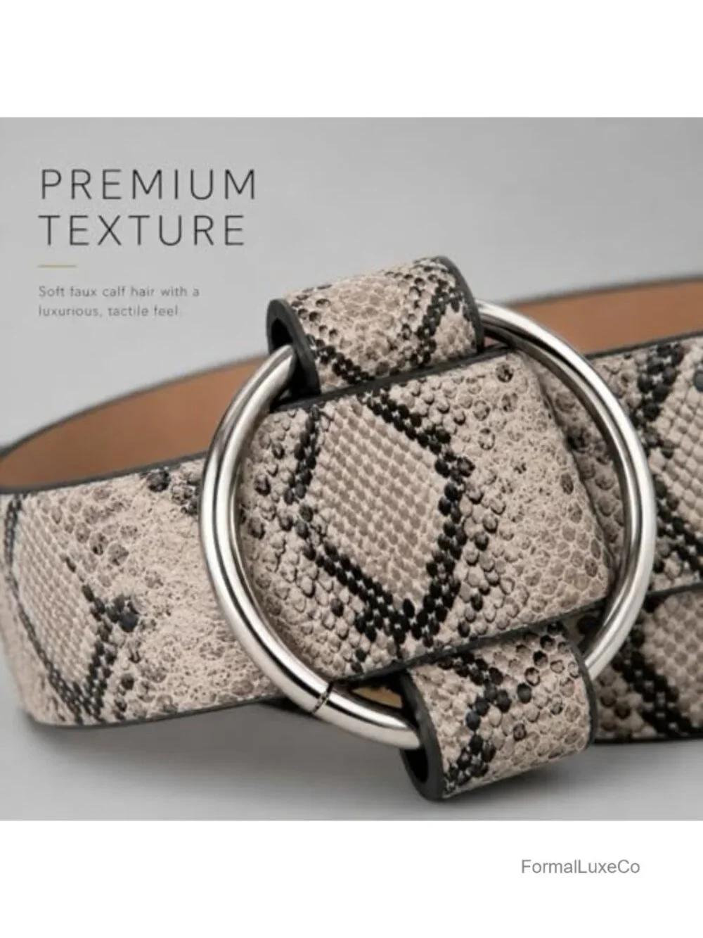 Snake Print Faux Leather Adjustable O-Ring Belt for Women